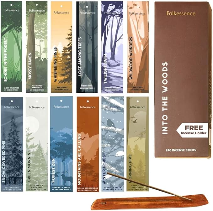 Folkulture Incense Sticks (240 Sticks) | Set of 12 Premium Incense Sticks Variety Pack Aromatherapy Gifts | No Charcoal, Organic, Non Toxic, 45 Mins, Long Burning Palo Santo, Sandalwood Insence-Sticks