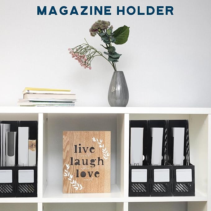 Glenmal 12 Pack Magazine Organizers Binder Organizer for Desk Plastic Vertical File Holder Magazine Racks Desk Accessories for Office, Home, or School (Black)