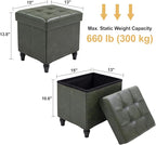 GLAXYFUR Storage Ottoman Bench, 15 Inches Foldable Ottoman Foot Stool with Legs, PU Leather Footrest for Living Room, Bedroom, Dorm (Green)