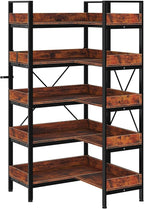 OUTLANE Reversible l-Shaped 5-Tier Industrial Bookshelf, 65 Inch Corner Bookcase with Open Wooden Shelves & Metal Frame, Adjustable Storage Rack for Home Office, Living Room Organization Furniture