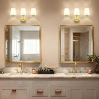 Kvhilw Bathroom Vanity Light, Brushed Gold Bathroom Light Fixtures, 3-Light Lighting Fixtures Over Miror, Modern Wall Sconce with Flared White Fabric Shade, E26 Socket(ETL Listed)