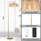 Gold Floor Lamp Dimmable Standing Lamp with Remote,Brass Tall Lamp Mid Century Modern Retro Glass Vintage Green Lamp Floor Light Boho Bohemian for Living Room,Bedroom