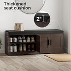 2-Tier Storage Bench, Shoe Bench with Thickened Padded Seat Cushion, Entryway Bench with 4 Doors, Adjustable Shelf, 13.8" D x 45.3" W x 18.5" H, for Entryway, Living Room, Bedroom, Brown