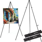 Nicpro Art Folding Easels for Display, 2 Pack 63 Inches Metal Floor Easel Stand Bulk Tripod Black Collapsible for Sign Artist Poster Wedding | with Carry Bag