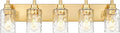 5-Light Bathroom Light Fixtures, 30 Inch Brushed Gold Vanity Lights with Clear Hammered Glass Cylinder Shade, Modern Vanity Lighting Fixture Over Mirror, VL198-BG-5