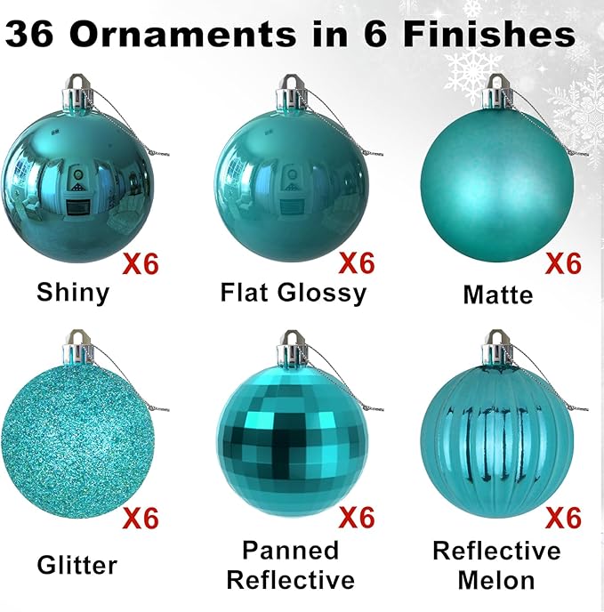 GameXcel Christmas Balls Ornaments for Xmas Tree - Shatterproof Christmas Tree Decorations Small Hanging Ball Teal 1.6in x 36 Pack