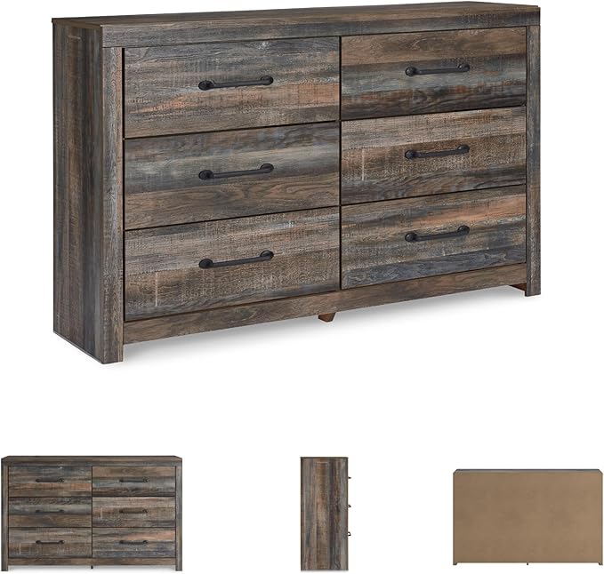 Signature Design by Ashley Drystan 6 Drawer Dresser, Large-scale Hardware, Smooth-gliding Drawers, Wood, 58.7" W x 15.31" D x 36.46" H, Weatherworn Brown