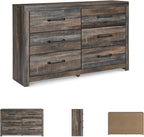 Signature Design by Ashley Drystan 6 Drawer Dresser, Large-scale Hardware, Smooth-gliding Drawers, Wood, 58.7" W x 15.31" D x 36.46" H, Weatherworn Brown