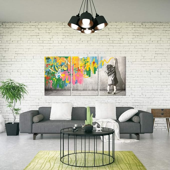 Novatique Banksy Wall Art Graffiti Canvas Wall Art Colorful Graffiti Wall Decor Modern Street Art Posters Prints for Living Room Bedroom,24" x 36" x 3 Pcs