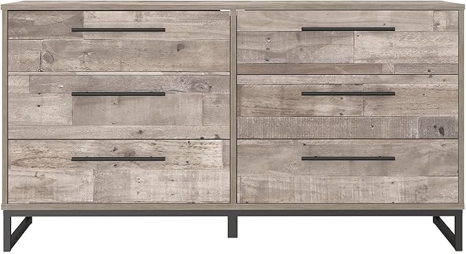 Signature Design by Ashley Neilsville Industrial 6 Drawer Dresser, Butcher Block Gray