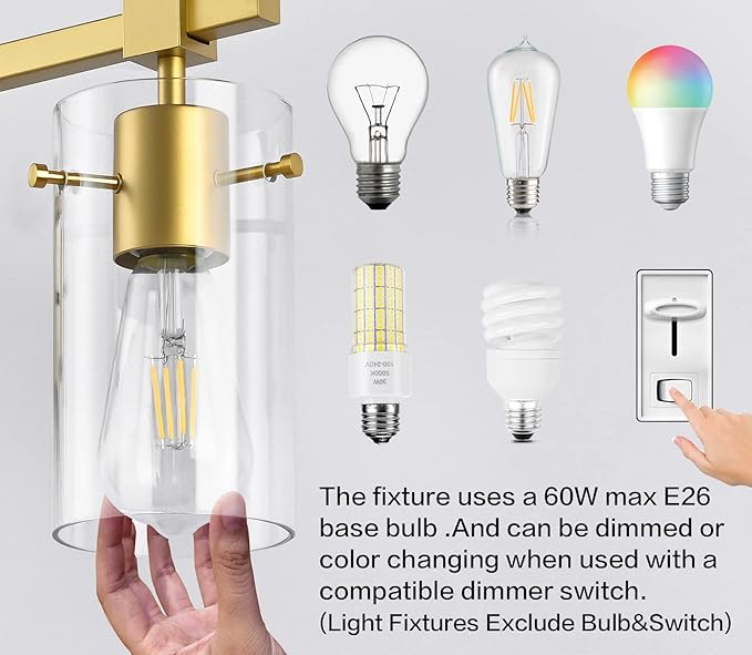SOLFART Gold Bathroom Light Fixtures Vanity Lights for Mirror 5 Lights Bathroom Vanity Light Wall Sconce