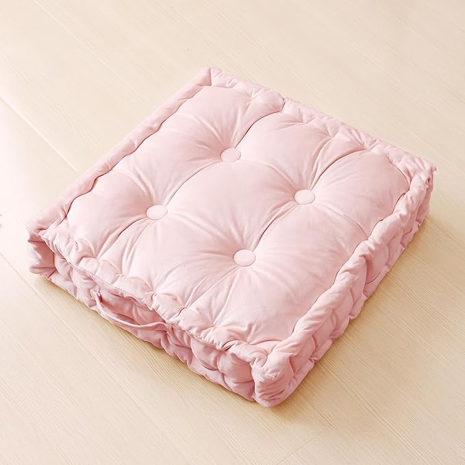 Square Floor Pillows, Large Floor Cushion for Adults Kids, Meditation Floor Pillow Seating Cushion with Shredded Memory Foam and Silk Wadding, 20"x20"x5" Blush