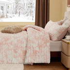 BEDELITE Fleece Queen Comforter Set -Super Soft & Warm Fluffy Pink&White Bedding, Luxury Fuzzy Heavy Bed Set for Winter with 2 Pillow Cases