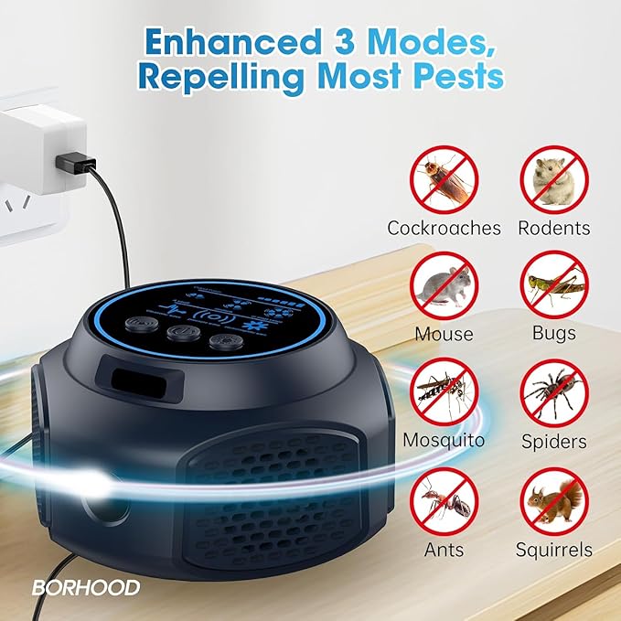 Ultrasonic Mouse Repellent Plug in, Indoor Pest Control for Rodent Mouse Mice Rat Squirrel, Electronic Repelling Device Mouse Traps for House Kitchen Garage 2 Pack