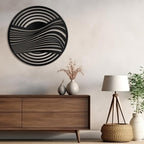 SIGNLEADER Metal Wall Art Decor Black Circle Stripes Minimalist Modern Abstract Wall Sculpture Hangings Home Decoration for Living Room, Bedroom, Bathroom, Kitchen, Outdoor - 24" Black