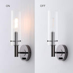 Black Bathroom Vanity Light Fixtures with Striped Clear Glass Shades Modern Wall Sconces Dimmer ON/Off Switch Indoor Wall Light for Mirror Living Room Bedroom Hallway Staircase