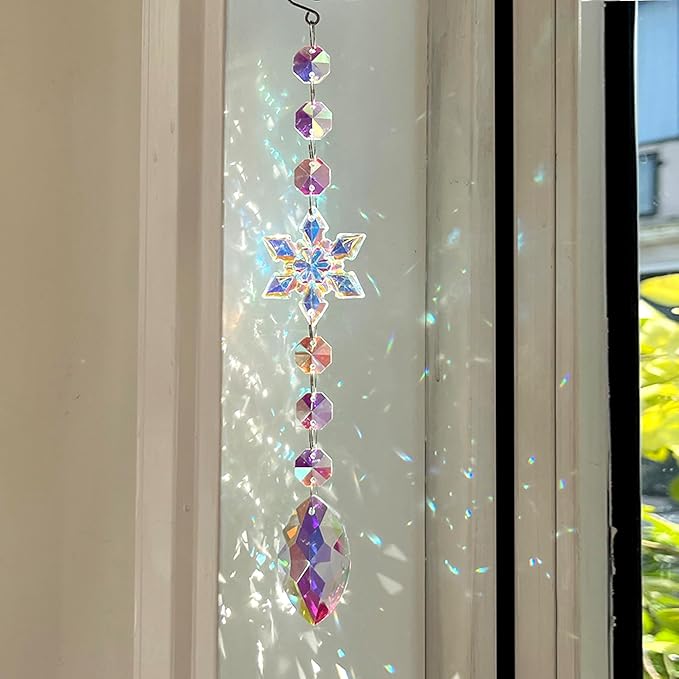 WOMHOPE Crystal Ornaments for Christmas Tree Sun Catcher Crystals Hanging Rainbow Maker for Windows Acrylic Snowflake Crystal Ball Prism Decorations Ornaments 4 Pcs (Multi Color)