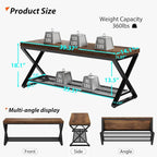LVB Rustic Entryway Bench with Shoe Storage, Wooden and Metal Shoe Bench with Seating, Industrial Indoor Bench for Living Room Bedroom, Shoe Rack Bench for Foyer Hallway Entrance, Rustic Brown, 39 in