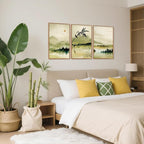 CHDITB Zen Landscape Framed Canvas Wall Art Set, Green Ink Wash Wall Decor, Mountain Lake Bamboo Art Spiritual Wall Painting, Vintage Ink Wash Art Prints for Living Room, Bedroom, Office-16 x24 x3