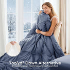 Sasttie Queen Comforter Set, 7-Piece Bed in a Bag, Pintuck Bedding Sets for All Season, Includes Comforter, Flat Sheet, Fitted Sheet, Pillowcases and Pillowshams, Indigo Blue