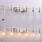 SOLFART 49.2 inch 6 Lights Vanity Light fixtures for Bathroom Vintage Bathroom Light Fixture Brushed Nickel Light Fixtures Above Mirror with Glass Shade (Exclude Bulb)