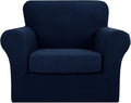 YEMYHOM Latest Checkered 2 Pieces Chair Covers for Living Room High Stretch Thickened Chair Slipcovers with Arms Anti Slip Elastic Armchair Sofa Couch Slipcover Protector (Navy), 31"-46"(1 Cushion)