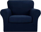 YEMYHOM Latest Checkered 2 Pieces Chair Covers for Living Room High Stretch Thickened Chair Slipcovers with Arms Anti Slip Elastic Armchair Sofa Couch Slipcover Protector (Navy), 31"-46"(1 Cushion)