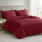 Maple&Stone Quilt Set California King Size, Lightweight Burgundy Bedspread Ultrasonic Chevron Pattern Light Coverlet for All Season Comforter Bedding Decor - 3 Piece Bed Cover Sets