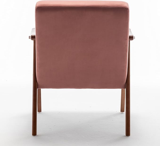 Accent Chair with Microfiber Upholstery and Solid Wood Frame, Classic Mid-Century Modern Living Room Furniture for Extra Seating, Rose