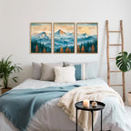 CHDITB Mountain Landscape Framed Canvas Wall Art Set, Nature Forest Inspired Wall Decor, Sunset Art Spiritual Wall Painting, Vintage Woodcut Art Prints for Living Room, Bedroom, Office-16 x24 x3