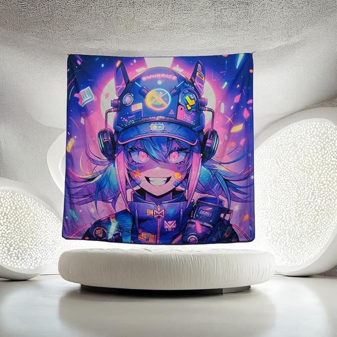 HOUHUANG Hanging paintings, blacklight tapestry, murals, and decorative paintings, fluorescent anime, cartoons, polyester material (59 "x 59") for families, bars, and outdoor parties (Cool girl)