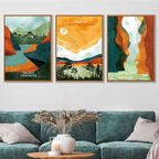 CHDITB Framed National Park Wall Decor, Grand Canyon Rocky Mountain Wall Art Set,Yosemite Sunset Forest Lake Canvas Art Prints, Nature Landscape Wall Painting for Living Room Bedroom Office 24"x36"