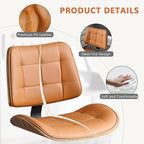 Home Office Desk Chair with Wheels, Adjustable Height Armless Office Chair, PU Leather Mid Back 360° Small Computer Chair, Modern Walnut Chair No Arms for Office, Reading Meeting Room(Brown)