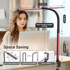 LED Desk Lamp for Home Office, Eye-Caring Desk Light with Clamp, 24W Double Head Architect Task Lamp Stepless Dimming, Flexible Gooseneck Bright Table Lamp for Study Reading Workbench Drafting Red