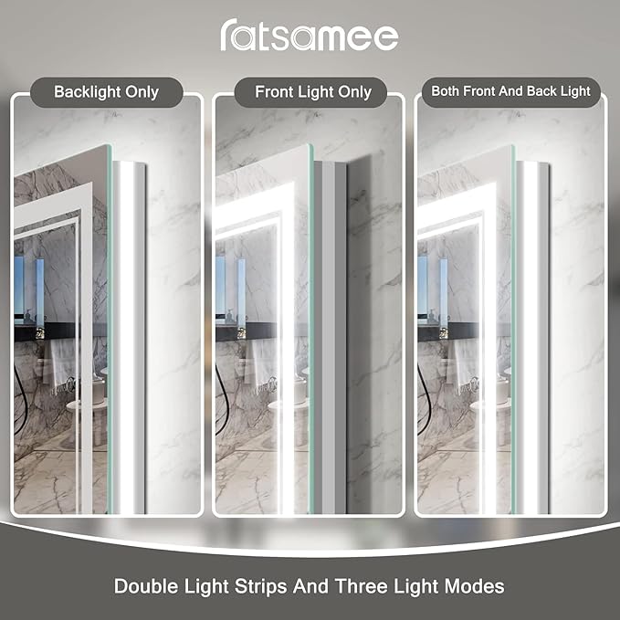 55x36 Inch Led Mirror for Bathroom with Front Light and Backlit, Bathroom Mirror with Led Lights, Vanity Mirror with Lights for Wall, Anti-Fog, Dimmable, Memory Function, Tempered Glass