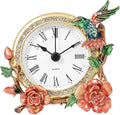 Mini Tabletop Clock, Decorative Vintage Floral Metal Table Clock with Battery Operated for Bedside, Table, Living Room, Home and Office