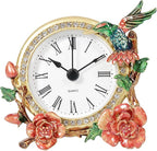 Mini Tabletop Clock, Decorative Vintage Floral Metal Table Clock with Battery Operated for Bedside, Table, Living Room, Home and Office