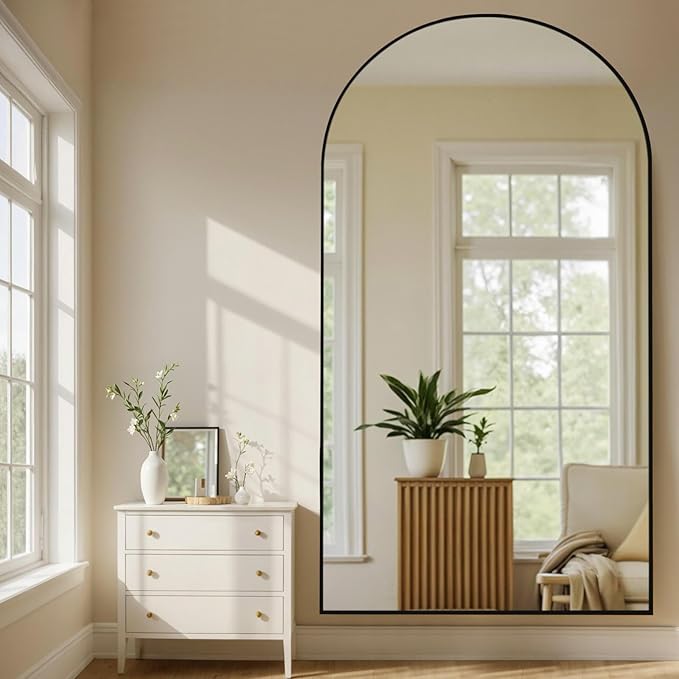 MISSDAY Oversized Arched Full Length Mirror, 83"x44" Black Full Body Mirror with Stand, Floor Mirror Large Free Standing, Leaning or Hanging, Aluminum Frame Mounted Mirrors Wall Mirrors for Bedroom
