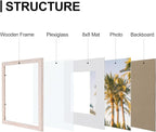 Vittanly 12x12 Picture Frames Set of 9, Shatter Resistant Plexiglass, Display 8x8 Pictures with Mat or 12x12 without Mat, Photo Frames for Wall Mount, Engineered Wood, Rustic Pink