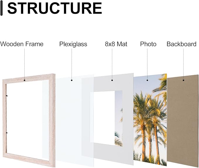 Vittanly 12x12 Picture Frames Set of 9, Shatter Resistant Plexiglass, Display 8x8 Pictures with Mat or 12x12 without Mat, Photo Frames for Wall Mount, Engineered Wood, Rustic Pink