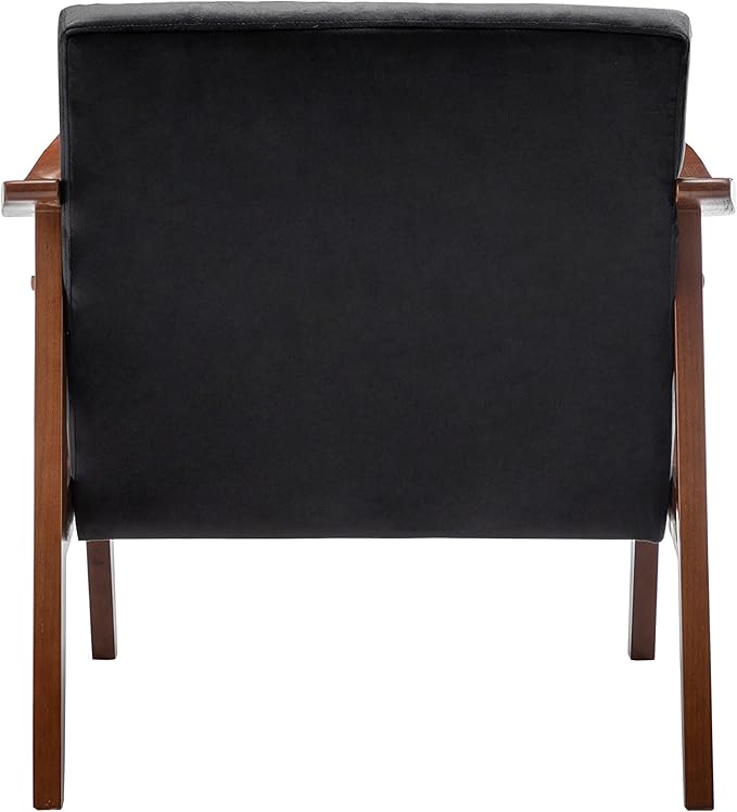 Accent Chair with Velvet Upholstery and Solid Wood Frame, Classic Mid-Century Modern Living Room Furniture for Extra Seating, Black