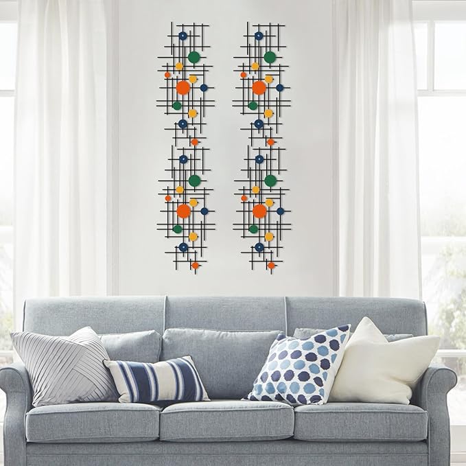 ruelen Set of 2 Minimalist Geometric Wall Decor - Modern Metal Wall Art for Living Room, Bedroom & Office – Abstract 3D Design in Bright Colorful Style