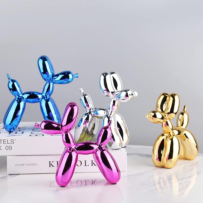 Glossy Balloon Dog Statue Home Decor Modern Art Funky Statues for Coffee Table and Kitchen Figurines Living Room Decor Trendy Color Scheme Room Decor Aesthetic (6.6*6.6*2.8inch, Rose red)