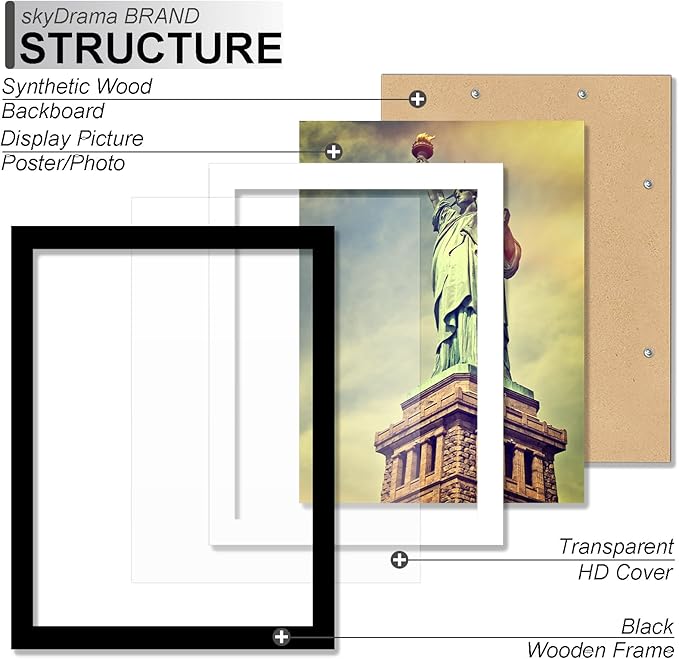 100% Solid Wood 8.5 x 11 Picture Frame, Black Frame Display Photo 6x8 with Mat or 8.5x11 without Mat, 8.5 by 11 HQ Matte Black Frame for Wall - 1 Pack/Black/8.5"x11"