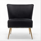 Thia Armless Velvet Accent Chair for Living Room, Elegant Seat with Nailhead Trim, Gold Metal Legs and Comfortable Curved Back, 28" D x 25" W x 29.5" H, Black