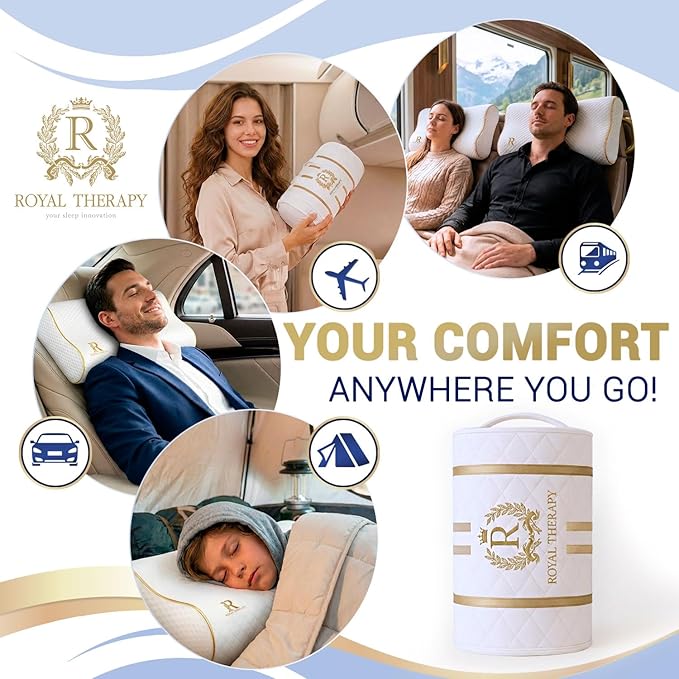 Royal Therapy Travel Memory Foam Pillow, Neck Pillow Bamboo Adjustable Side Sleeper Pillow (Travel 18 x 12 x 5)