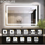 48"x32" LED Bathroom Mirrors for Wall, Front and Backlit Mirror, Anti-Fog Vanity Mirror with Lights, Stepless 3 Colors Dimmable Lighted Mirror(Horizontal/Vertical)
