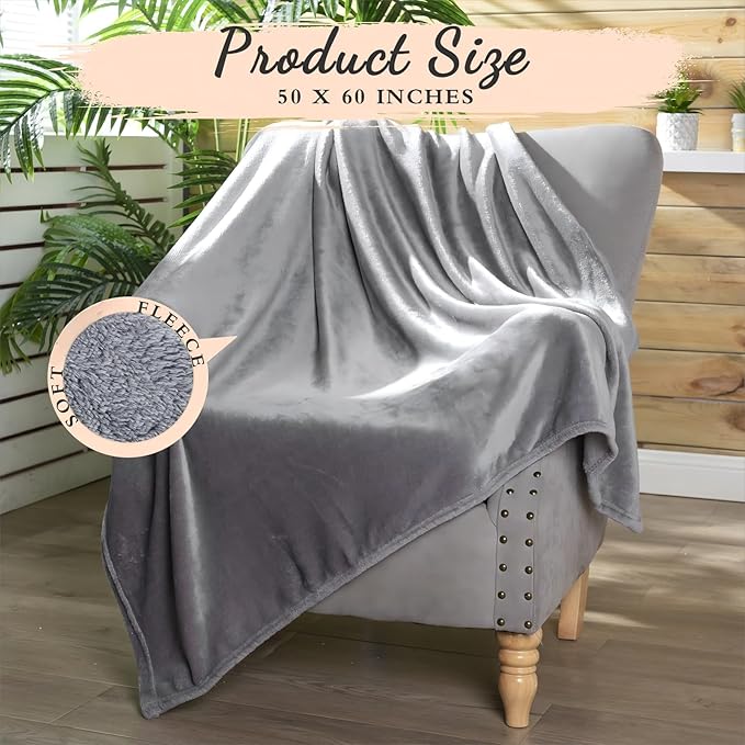 Tinideya 6 Pcs Flannel Fleece Throw Blanket Bulk 50 x 60 Inch Soft Fleece Blanket Warm Throw Blanket Coral Blankets for Couch Sofa Home Wedding Gifts Season (Light Gray)