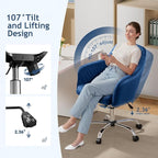 Warmiehomy Desk Chair, Velvet Office Chair for Home Office, Comfy Vanity Chair, Girl Cute Makeup Chair with Arm Rest for Bedroom Dressing Room, Dark Blue