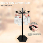 Heavy-Duty Metal Rotating Clothes Rack，Rack Load 200lbs,Round Clothing Rack，Retail Clothing & Garment Racks,With Adjustable Pad Base, For Bedroom, Boutique & Laundry Room（Black）